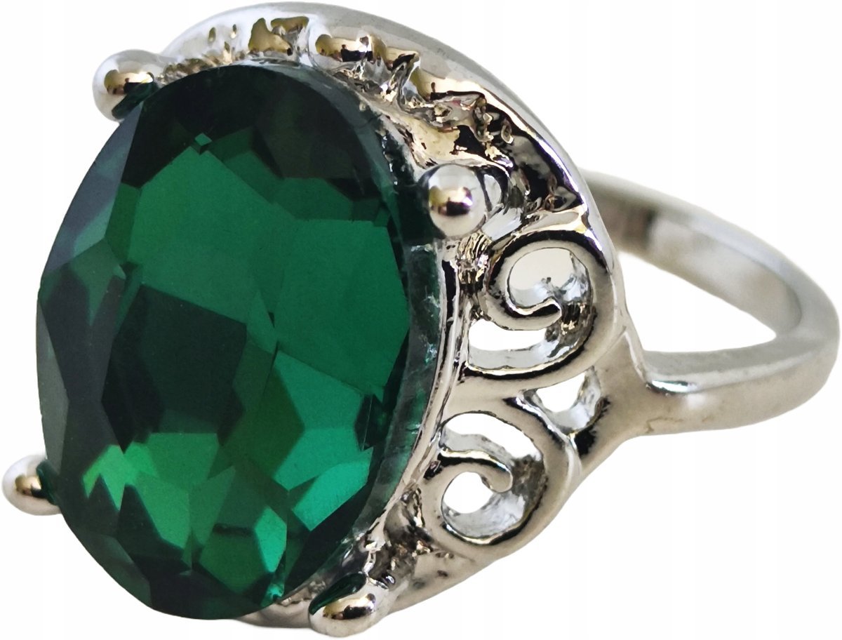 Srebrny Pierścionek Duża Cyrkonia Kamień ze Stali Chirurgicznej Vintage