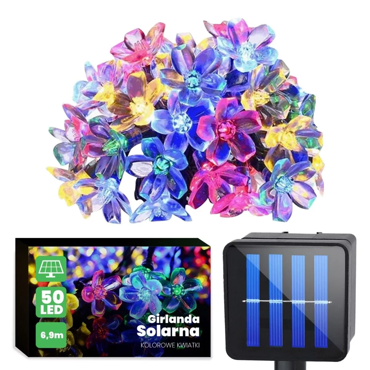 Polux Girlanda solarna Flowers 50 szt. IP44 RGB LED