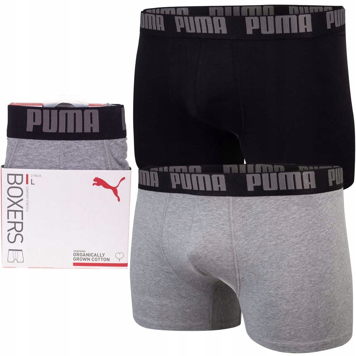 Puma Bokserki Męskie Majtki Boxer 2P Czarne/Szare R.L