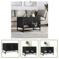 Ławy i stoliki kawowe - The Living Store Stolik kawowy ze szklanymi drzwiami czarny 68,5x50x50 cm - miniaturka - grafika 1