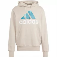 Bluzy męskie - Bluza męska adidas Essentials French Terry Big Logo Hoodie beżowa IJ8584 L - miniaturka - grafika 1