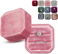 Biżuteria - akcesoria - Pudełko na pierścionek z aksamitu, podwójne, w stylu vintage – kwadratowe pudełko na pierścionek – idealne na zaręczyny, pannę młodą, sesję zdjęciow.. - miniaturka - grafika 1