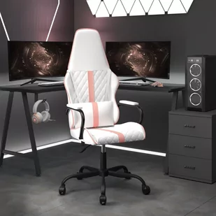 vidaXL Masujący fotel gamingowy, różowo-biały, sztuczna skóra - Fotele gamingowe - miniaturka - grafika 1