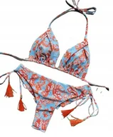Stroje kąpielowe - STRÓJ KĄPIELOWY DWUCZĘŚCIOWY BIKINI MODNY WZÓR OCEAN NIEBIESKI BLUE L - miniaturka - grafika 1