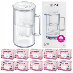 Dzbanek filtrujący szklany Aquaphor Glass, biały + 10 filtrów Maxfor+ Mg - Dzbanki filtrujące - miniaturka - grafika 1