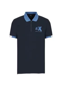 Armani Exchange Męska bluza Sustainable, krój slim fit, logo Side Distorted Polo Sweater, granatowa, ekstra duża, grantowy, XXL - Bluzy męskie - miniaturka - grafika 1