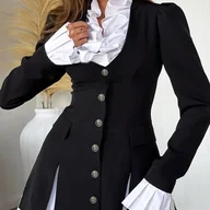 Sukienki - TEMU Elegancka damska sukienka z kolorowymi blokami i detalem falbanki - sukienka dekoltem w szpic, zapinana na guziki, bez rękawów, z plisowanym - miniaturka - grafika 1