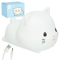 Lampy stojące - Lampka nocna dla dzieci silikonowa na baterie USB biała RGB kotek leżący - miniaturka - grafika 1
