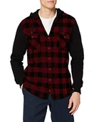 Koszule męskie - Urban Classics Męska koszula z kapturem z kołnierzem z krótkim rękawem, wielokolorowy (Blk/Burgundy/Blk 798), XXL - miniaturka - grafika 1