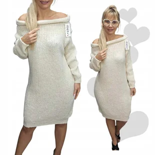 Sukienka Sweterkowa Ciepła Długi Sweter wełna kobiecy wygodny 42 44 xl 2xl - Sukienki - miniaturka - grafika 1