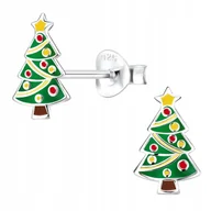 Biżuteria dla dzieci - Srebrne kolczyki choinki dla dziewczynki na Święta sztyfty srebro 925 - miniaturka - grafika 1