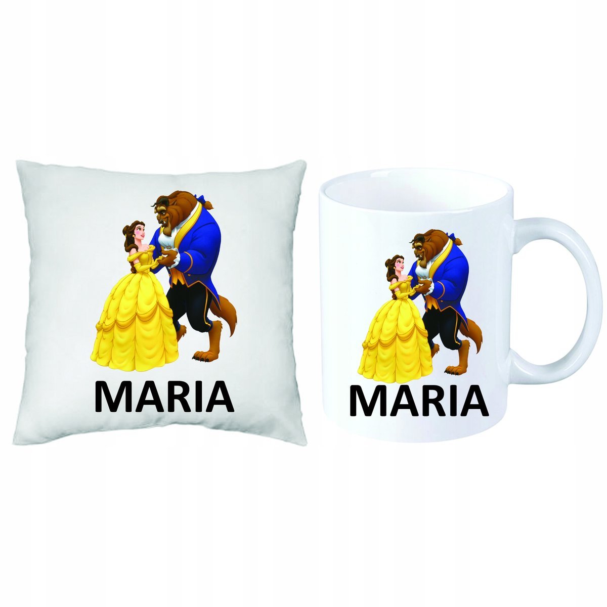 Piękna i Bestia Zestaw PODUSZKA + KUBEK + IMIĘ