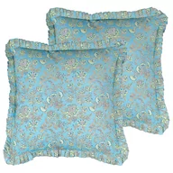 Poduszki dekoracyjne - 2 bawełniane poduszki dekoracyjne w kwiaty 45 x 45 cm niebieskie AMOENA - miniaturka - grafika 1