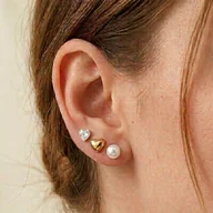 Kolczyki - Kolczyki Serca Perła Zestaw - Stal Szlachetna Pozałcane - miniaturka - grafika 1