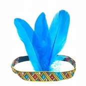 Dodatki do strojów karnawałowych - Opaska Indiańska Z 3 Piórami Niebieska Na Gumce Indianin Karnawał Indianie - miniaturka - grafika 1
