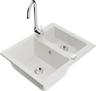 Zlewozmywaki z baterią - Mexen Carlos zlewozmywak granitowy 1,5-komorowy z baterią kuchenną Telma, biały - 6518-20-670200-00 - miniaturka - grafika 1