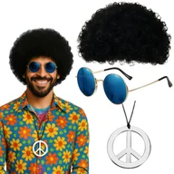 Dodatki do strojów karnawałowych - Peruka Afro Naszyjnik Peace Okulary Hipis Disco Hippie Retro Lata 60 70 80 - miniaturka - grafika 1