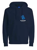 Bluzy męskie - JACK & JONES Męska bluza z kapturem Jorpal Sweat Hood FST, granatowy blezer, M - miniaturka - grafika 1