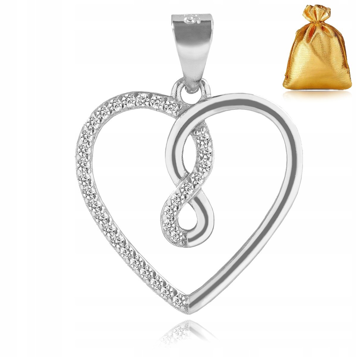 SREBRNA ZAWIESZKA NA ŁAŃCUSZEK SREBRO PR. 925 SERCE NIESKOŃCZONOŚĆ CYRKONIE
