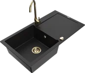 Zlewozmywaki z baterią - Mexen Leo zlewozmywak granitowy 1-komorowy z ociekaczem i baterią kuchenną Telma, czarny - 6501-77-670200-50 - miniaturka - grafika 1