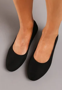 Czarne Balerinki z Imitacji Zamszu z Okrągłym Noskiem Garneli - Baleriny - miniaturka - grafika 1
