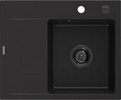 Zlewozmywaki - Mexen Ben zlewozmywak granitowy 1-komorowy z ociekaczem lewy 600 x 500 mm, czarny, syfon czarny – 6522605000-77-B - miniaturka - grafika 1