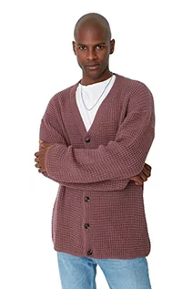 Swetry męskie - Trendyol Męski oversize standardowy kardigan z dekoltem w serek różowy, różowy, XS - grafika 1