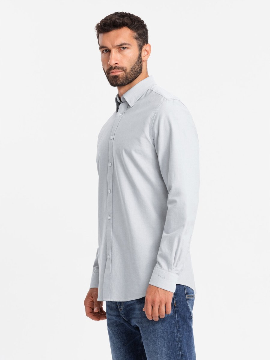 Elegancka męska koszula oxford z haftem błękitna V1 OM-SHOS-0172 L