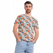 Koszulki męskie - T-shirt męski bawełniany kwiatowy wzór full print biały OM-TSFP-0249 V1 L - miniaturka - grafika 1