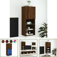 Szafki RTV - The Living Store Szafka pod telewizor z oświetleniem LED Brązowy dąb 40,5x30x102 cm - miniaturka - grafika 1