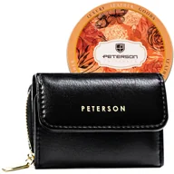 Portfele - Klasyczny mały czarny portfel damski PETERSON skóra ekologiczna na zatrzask i suwak elegancki prezent ochrona RFID - miniaturka - grafika 1