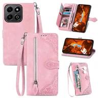 Portfele - For Honor 200 Smart 5G X7c 4G Etui Zipper Portfel PU Skóra Kwiat Nadruk Pokrowiec na telefon - Różowy Wielobarwny Pink - miniaturka - grafika 1
