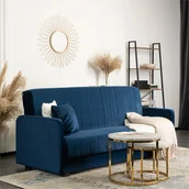 Sofy i kanapy - Wersalka Sofa Kanapa Rozkładana z Funkcją Spania Welurowa Granatowa PORTO - miniaturka - grafika 1