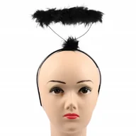 Dodatki do strojów karnawałowych - CZARNA AUREOLA OPASKA AUREOLKA Z PI��RAMI UPAD��Y ANIO�� HALLOWEEN JASE��KA - miniaturka - grafika 1