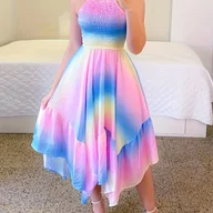 Sukienki - TEMU Modna Elegancka Sukienka Damska, Kolorowa Żywa Sukienka z Wiązaniem na Szyi, Wszechstronna Stylowa Sukienka na Randki, Imprezy, Plażę, Podróże i - miniaturka - grafika 1