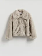 Kurtki damskie - Reserved - Sztuczne futerko z kołnierzem - jasnoszary - miniaturka - grafika 1