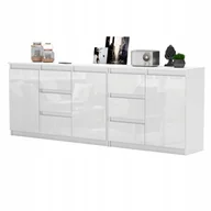 Komody - Komoda Biały Połysk 6 szuflad 3 drzwi Duza Komoda 200 cm Zestaw do Salonu - miniaturka - grafika 1