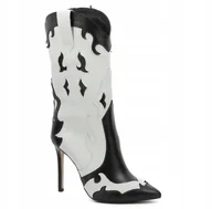 Botki damskie - BIAŁO-CZARNE SKÓRZANE BOTKI KOWBOJKI NA SZPILCE CARINII B9360-E50-L46 R.37 - miniaturka - grafika 1