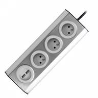 Gniazdka elektryczne - Orno Gniazdo meblowe kuchenne z ładowarką USB montowane na rzepy z przewodem 1,5m 3x2P+Z 2xUSB INOX z przewodem 1,5m FS-4 - miniaturka - grafika 1