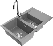 Zlewozmywaki z baterią - Mexen Gaspar zlewozmywak granitowy 1,5-komorowy z ociekaczem i baterią kuchenną Telma, szary - 6507-71-670200-00 - miniaturka - grafika 1