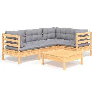 5-cz. zestaw wypoczynkowy do ogrodu, szare poduszki, sosnowy - Meble ogrodowe - miniaturka - grafika 3