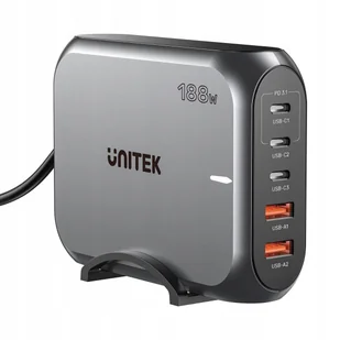 Unitek Szybka ładowarka sieciowa 2xUSB-A 3xUSB-C GAN 188W - Ładowarki do telefonów - miniaturka - grafika 1