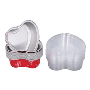 15 szt. foremek do ciasta w kształcie serca z folii aluminiowej z przezroczystymi pokrywkami na imprezę - Dodatki do ciast w proszku - miniaturka - grafika 1