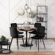 Stoły z krzesłami - Zestaw Stół Okrągły LINO 100 cm Orzech/Czarny i 4 Krzesła Tapicerowane do Salonu PERU Czarne Welurowe Nowoczesne Loft - miniaturka - grafika 1