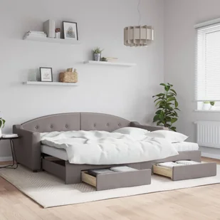 vidaXL Sofa rozsuwana z szufladami, taupe, 90x200 cm, tkanina - Sofy i kanapy - miniaturka - grafika 1