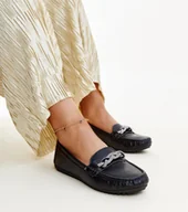 Mokasyny damskie - Czarne mokasyny zdobione cyrkoniami Adiba-38 - miniaturka - grafika 1