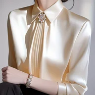 Koszule damskie - TEMU Elegancka Bluzka Damska z Kołnierzykiem i Długim Rękawem - Jednolita Biała/Czarna/Granatowa/Beżowa Koszula, Strukturalny Kołnierzyk na Guziki i - miniaturka - grafika 1