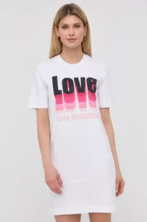 Sukienki - Love Moschino sukienka kolor biały mini prosta - grafika 1