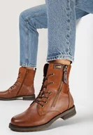 Botki damskie - Brązowe Botki za Kostkę z Wiązaniem Rahwa - miniaturka - grafika 1