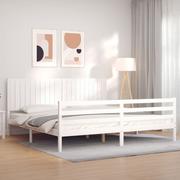 Łóżka - Rama łóżka z wezgłowiem, biała, 200x200 cm, lite drewno Lumarko! - miniaturka - grafika 1